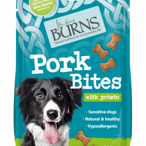 burns pet food pork bites dog